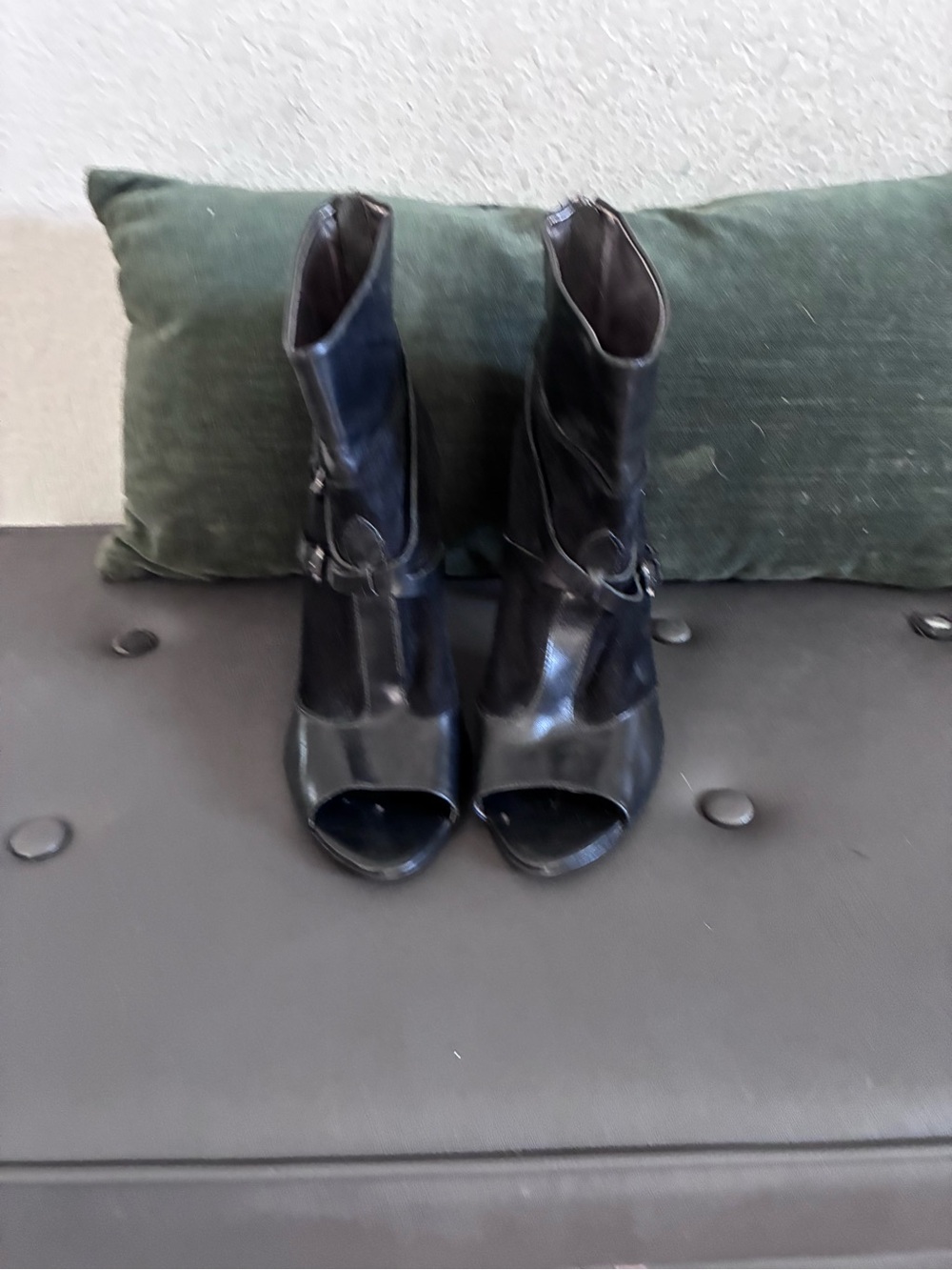 BCBGMaxAzria Black Open-Toe Ankle Heeled Boots